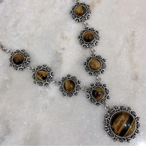 Tiger’s Eye Silver Drop 22-24” Necklace